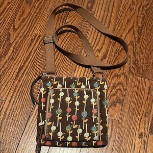 FOSSIL Brown Floral Canvas Crossbody
